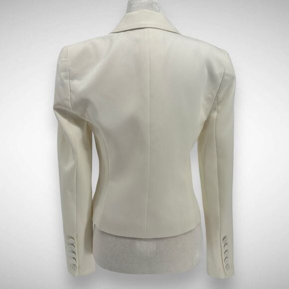 L’AGENCE Scarlet White Colorblock Tuxedo Crop Blazer Jacket Size 2 Satin Lapel - Picture 4 of 13